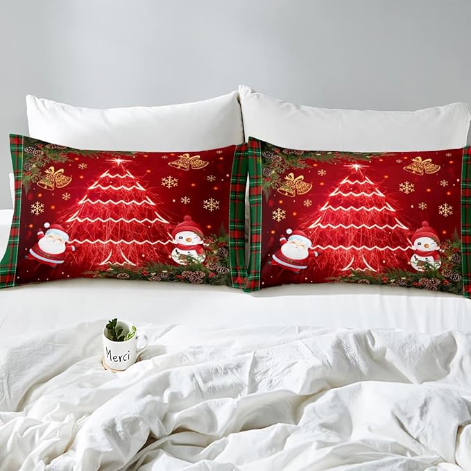 Feelyou Christmas Bedding Set Kids Cartoon Santa Claus Comforter Cover Set for Boys Girls Christmas Tree Xmas Theme Duvet Cover Breathable Snowman Bedspread Cover Room Decor Quilt Cover Twin Size
