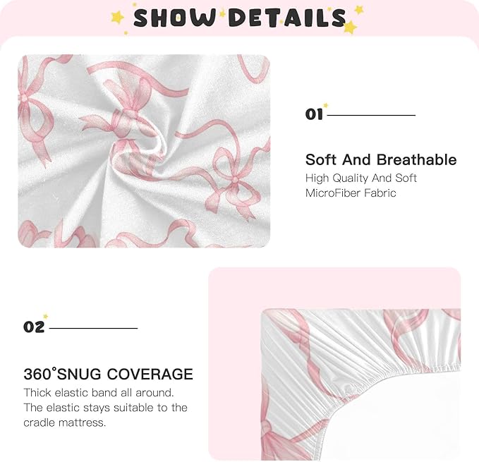 Watercolor Bows Crib Sheets for Boys Girls Pack N Play Sheet Soft Breathable Mini Crib Sheets 39" x 27"