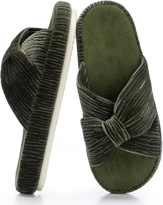 Chantomoo Slippers for Women Memory Foam House Bedroom Corduroy Bow Crossbands Slipper Shoes Comfy Trendy Gift Slippers