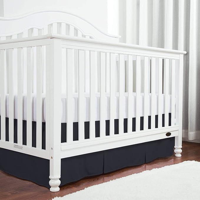 Box Pleated Crib Bed Skirt Premium 100% Cotton 800 Thread Count Nursery Crib Toddler Bedding Crib Bedskirt for Baby Boys or Baby Girls, (28" x 52") + 16" Drop Lenght - Black Solid