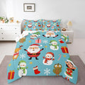 Erosebridal Merry Christmas Comforter Set Cartoon Santa Claus Quilts Queen Size Holiday Snowman Deer Elk Bedding Set Xmas Decor for Kids Boys Teens Cute Owl Animal Down Comforter,Blue