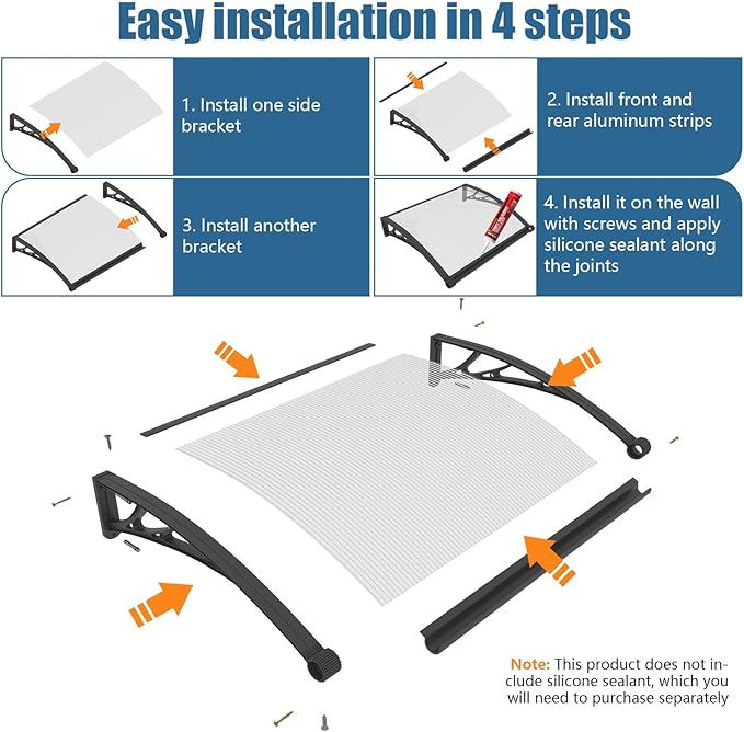 40''*120'' Window and Door Exterior, UV/Rain/Snow/Sunlight Protection Sheet,UPF 50+ Polycarbonate Overhang Canopy,House Overdoor Awnings for Door Entrance Outside/Patio/Porch/Deck
