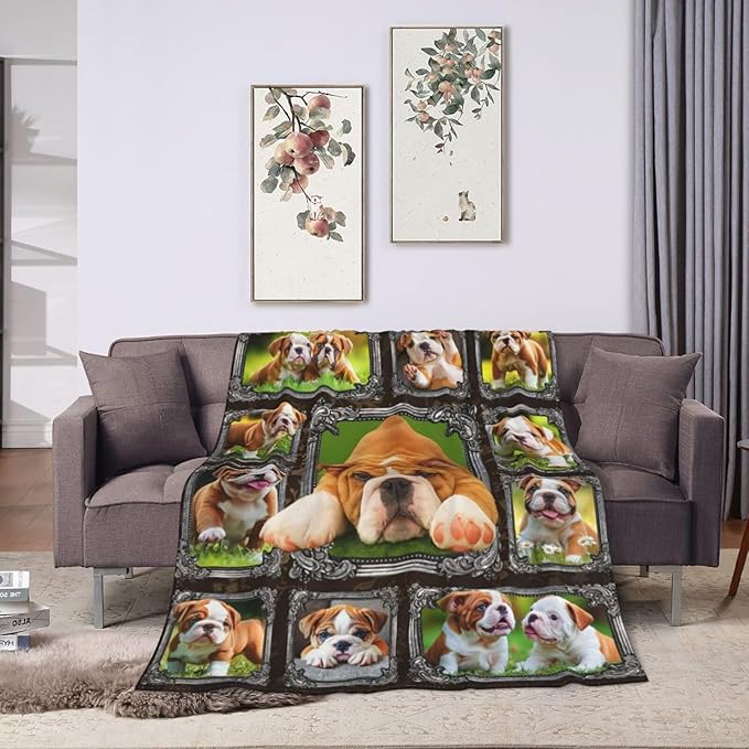 Bulldog Blanket English Bulldog Gifts Throw Blanket Super Soft Flannel Lightweight Fluffy Plush Cozy Fuzzy Fleece Decor Blanket for Dog Lover Girl Woman Boys Kids Adults Man for Bed Sofa 50"X60"