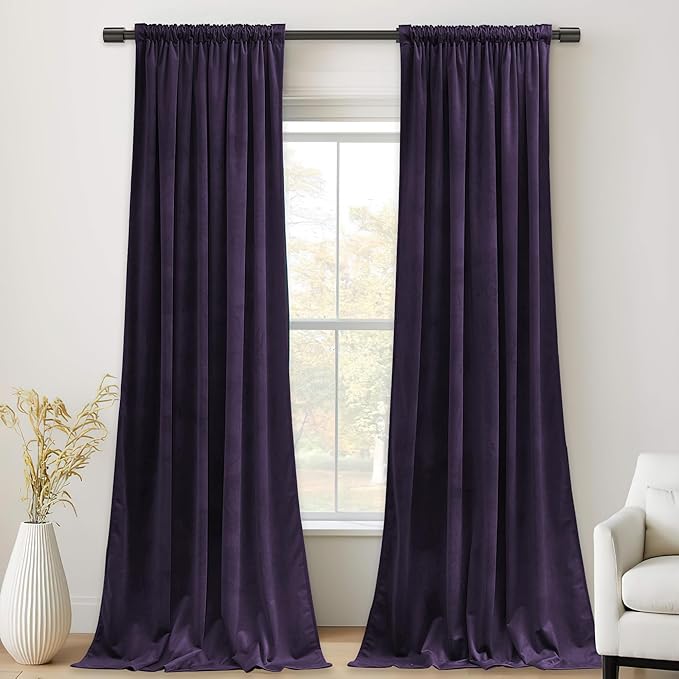 StangH Purple Orchid Velvet Curtains, Room Darkening Super Soft Drapes for Bedroom Living Room, Rod Pocket Back Tab Thermal Insulated Window Treatment, W52 x L84 inch, 2 Panels