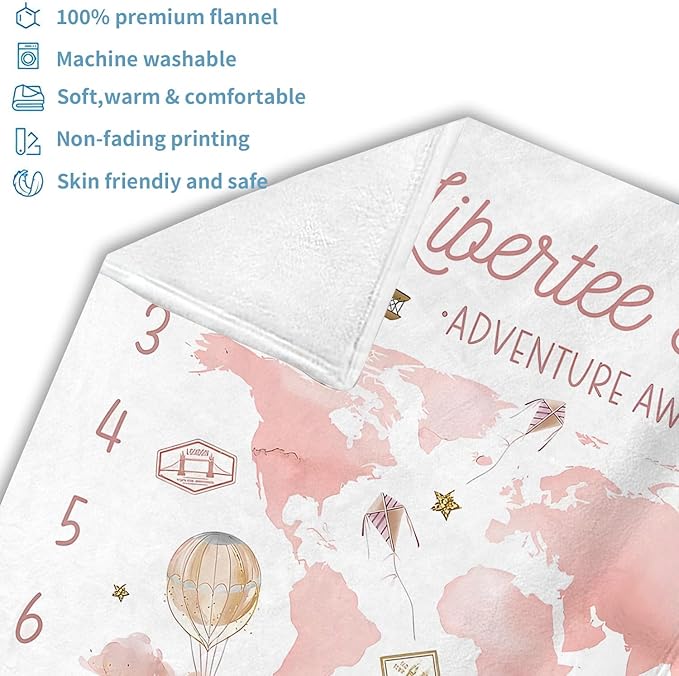 OLIVE OLIVIA Personalized Monthly Baby Milestone Blanket, Baby Months Blanket, Perfect Custom Newborn Gifts,30"x40"