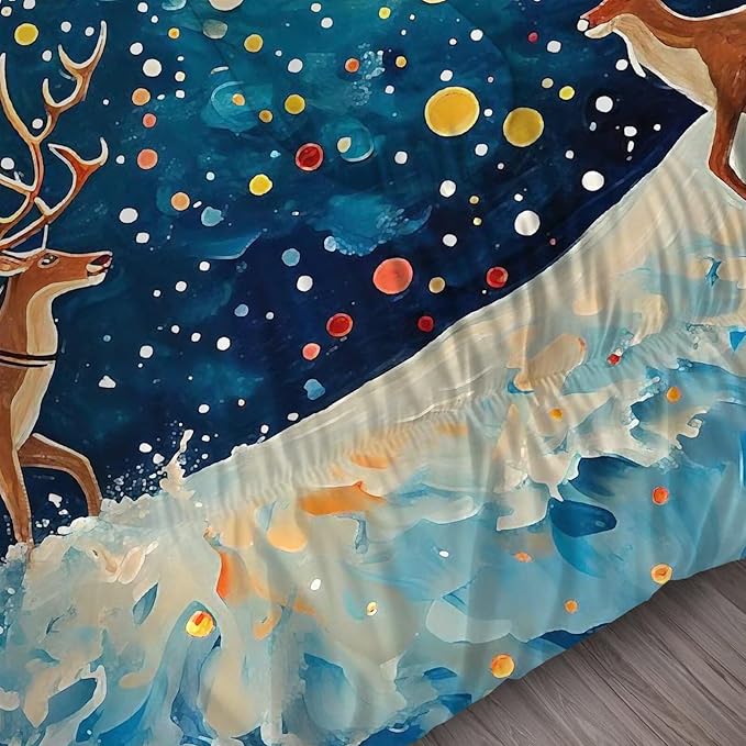 Christmas Comforter Set Queen: Blue Galaxy Bedding for Women Girls Teens Bedroom Festival Gift Santa Claus Xmas Deer Quilt Set 1 Comforter & 2 Pillowcases