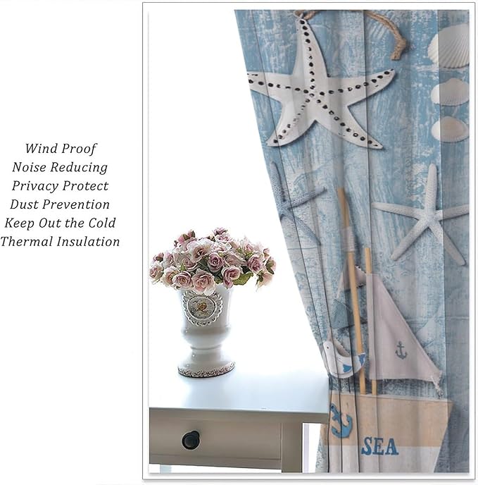Nautical Curtain,Navy Anchor Sailing Map Starfish Seashells Bedroom Curtain,Waterproof Washable Fabric for Bedroom Decor Set 2 Panels,84x84 Inches