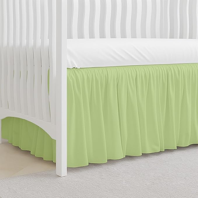 Crib Bed Skirt Dust Ruffle with Split Corners, 100% Cotton, Sage Nursery Crib Skirt for Baby Boys or Girls, 28x52, 14" Drop, Toddler Bed Skirt, Baby Bedding, Crib Sheet Skirt, Soft & Breathable