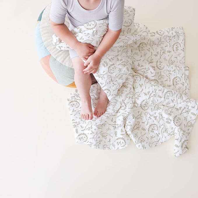 MakeMake Organics Organic Baby Comforter GOTS Certified Organic Kids Blanket Cotton Infill Tufted - Reversible Ultra Soft Breathable Boys Girls (30"x40", Dino Dreams)