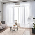 White Sheer Curtains 90 Inch 2 Panels Custom Long, Thin Textured Linen Look Window Sheers, Pinch Pleated Drapes for Living Room, Sliding Glass Door Curtain with Rings & Hooks & Back Tab