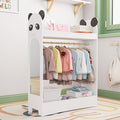 Kids Dress Up Storage Rack Mirror Wood Child Wardrobe 2 Hooks 2 Fabric Bins Toddler Closet Girls Boys Open Hanging Armoire Storage Shelf Coat Costume Hat Shoe (White)