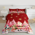 jejeloiu Merry Christmas Comforter Set Full Size Santa Claus Bedding Set for Kids Boys Girls Cute Deer Duvet Quilt Red Bedroom Decor