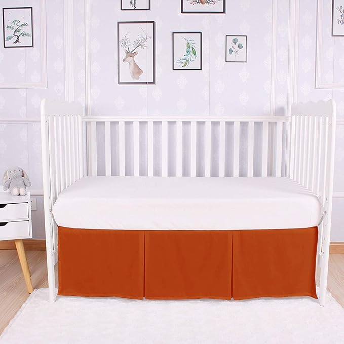 Box Pleated Mini Crib Bed Skirt Premium 100% Cotton 800 Thread Count Nursery Crib Toddler Bedding Crib Bedskirt for Baby Boys or Baby Girls, (24" x 38") + 10" Drop Lenght - Burnt Orange Solid