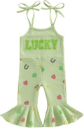 Toddler Baby Girl Valentines Day Outfit Love Sleeveless Tie-up Suspender Romper Bell Bottom Pants Spring Jumpsuit