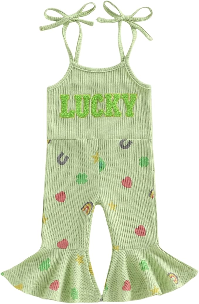 Toddler Baby Girl Valentines Day Outfit Love Sleeveless Tie-up Suspender Romper Bell Bottom Pants Spring Jumpsuit