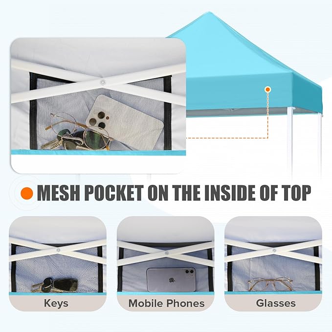 EAGLE PEAK 5x5 Pop Up Canopy Tent Instant Outdoor Canopy Easy Set-up Straight Leg Folding Shelter, Light Blue
