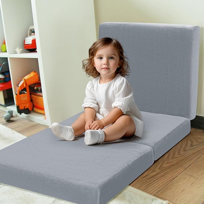 MeMoreCool Foldable Floor Mattress for Kids, Toddler Floor Nap Mat for Sleeping Daycare, Small Child Foldable Mattress Floor Bed, Trifold Futon Portable Tri Folding Mattress, Grey 75x25 Inch