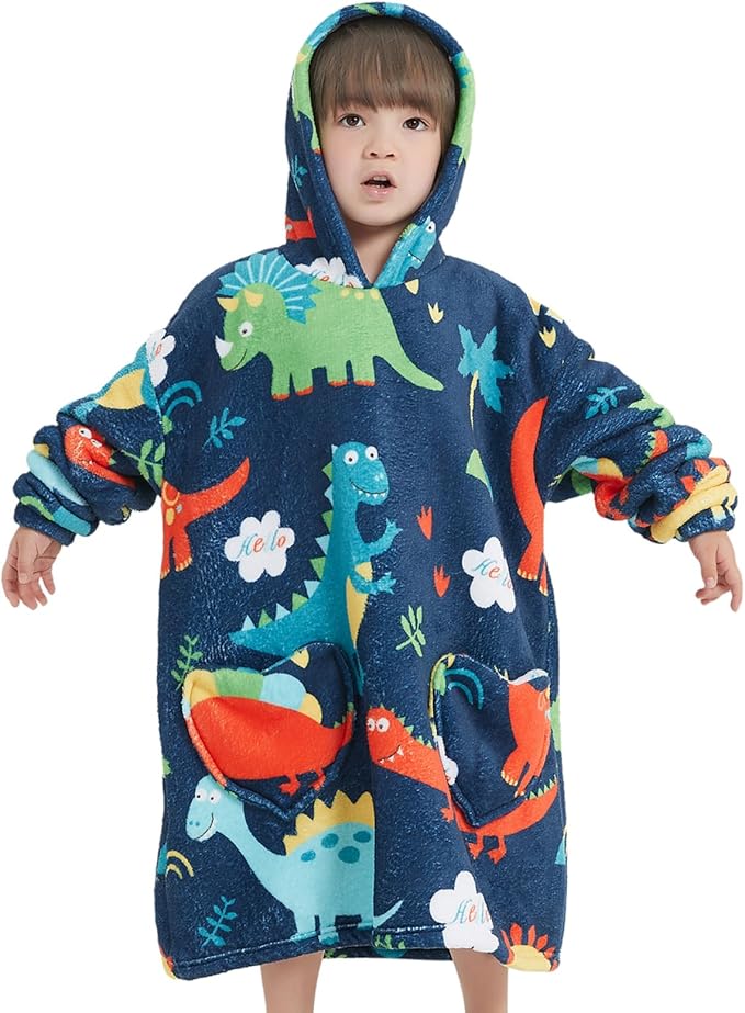 Fiosnow Dinosaur Blanket Hoodies for Kids Toddler 2-6YR Oversize Wearable Blanket Hoodies for Boys Girls