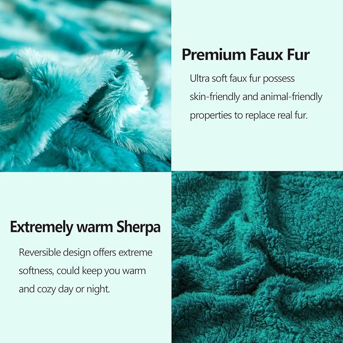 NEWCOSPLAY Super Soft Faux Fur Blanket Twin Size Tie-dye Light Teal Sherpa Fuzzy Plush Warm Blanket for Sofa Bed (Tie-dye Light Teal, Twin(60"x80"))