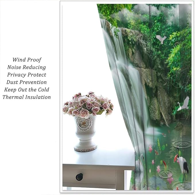Scenery Waterfall Blackout Curtains, China Country Landscapes Nature Pattern Window Drapes, for Bedroom Living Room 63" W X 63" L