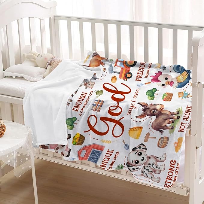 Farm Animal Blanket,Bible Verse Blanket, Christian Gifts, Cow Sheep Horse Chicken Dog Tractor Print Blankets,Cute Religious Gifts for Girls Boys,Farm Animals Lover Room Bed Decoration, 40"x50”