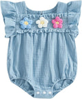 Gaono Newborn Baby Girl Smocked Bubble Romper Cute Boho Summer Clothes Ruffle Sleeveless Crochet Flower Vintage Bodysuit