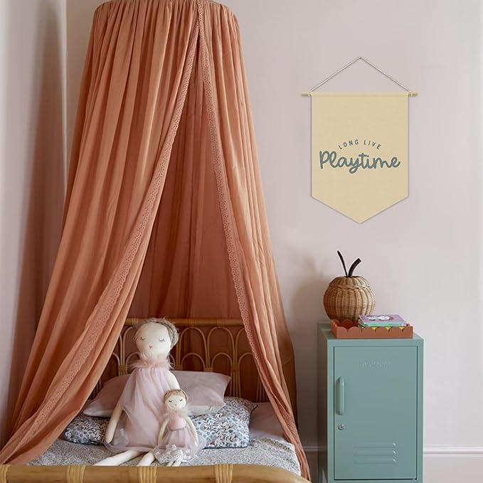 Playroom Decor, Long Live Playtime Neutral Linen Canvas Banner, Play Room Wall Hanging Pennant Flag Banner for Nursery Toddler Kids Room Bedroom Playroom Decor, 15x11in