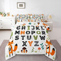 Feelyou Educational Nursery Art Comforter Set Queen Size Alphabet Kids ABC Learning Bedding Set for Kids Boys Girls Cute Fox Duvet Quilt Woodland Animals Bedroom Decor 3 Pcs with 2 Pillow Cases