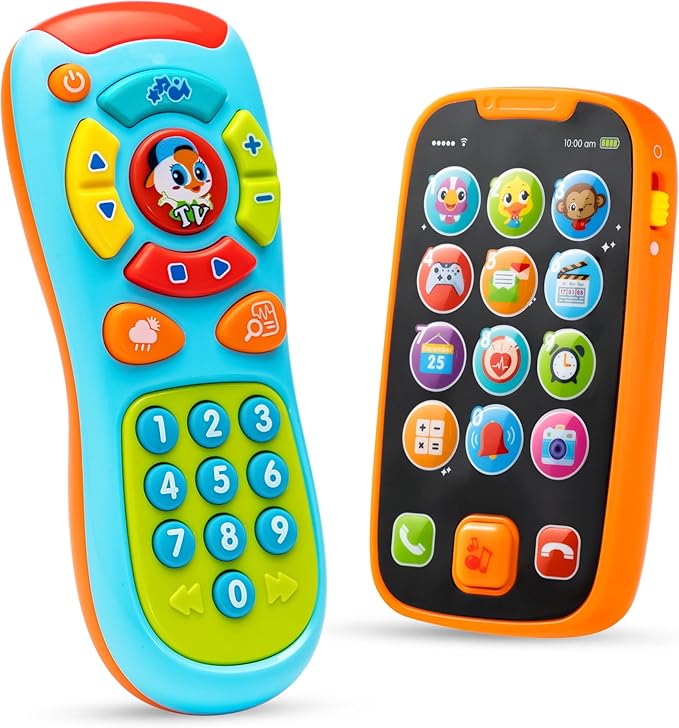 JOYIN Baby Learning Phone and Remote Toy for Toddler, Fun Smartphone Toys with Music for Infants, Boys or Girls, Holiday Stocking Stuffers, Kids Birthday Gift, Gifts for Christmas