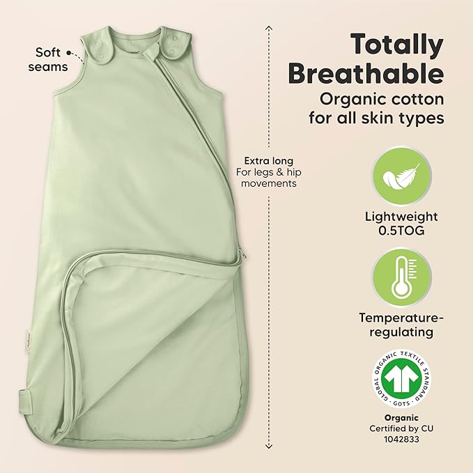 2-Pack Organic Baby Sleep Sacks, 100% Cotton - Soft & Breathable 0.5TOG Baby Wearable Blanket, Toddler Sleeping Sack 0-6 months, Easy to Wear Transitional Swaddles for Newborns, Infants(Roarsome, S)