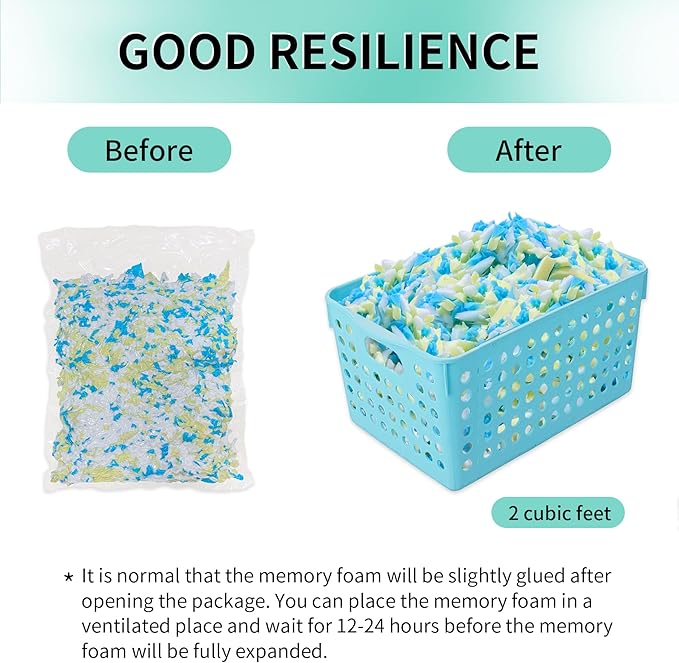 45lbs Shredded Memory Foam Bean Bag Filler, Soft and Convenient Bean Bag Filling Pillow Stuffing for Beanbag, Couch, Cushion, Stuffed Animals, Dog Bed, Arts Crafts
