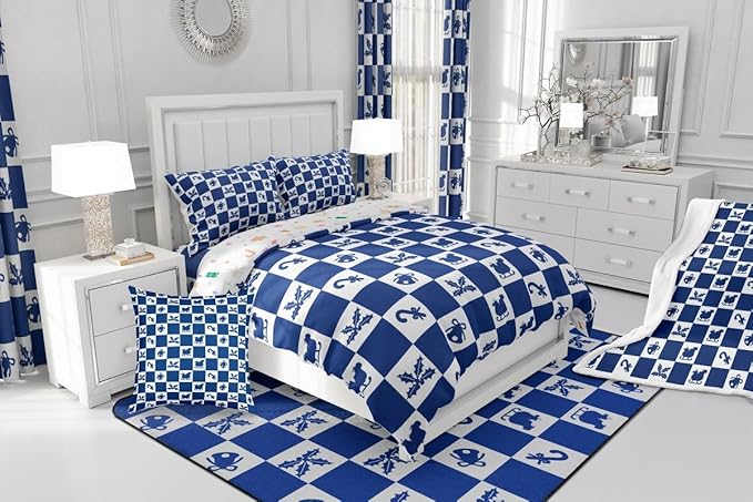 Feelyou Christmas Comforter Set All Season Checkered Pattern Bedding Set with 2 Pillow Cases Holiday Theme Kids Full Bedclothes Xmas Decor Room Decor Blue Duvet Quilt Breathable Soft Lightweight