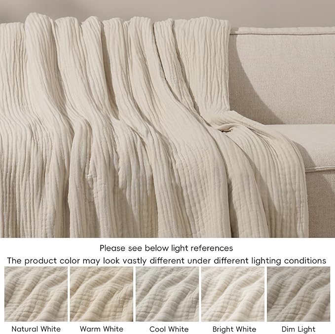 PHF Cooling Muslin Blanket Twin Size 60"x80", 6-Layer Lightweight Gauze Blanket Made from 35% Rayon Derived from Bamboo & 65% Cotton, Breathable & Ultra Soft Cozy, Aesthetic Home Decor, French Oak