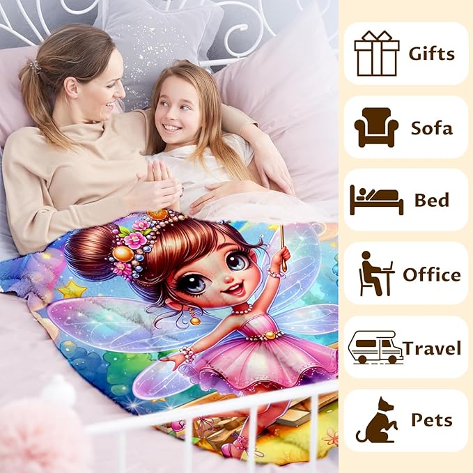 Girls Blanket Fairy Throw Gift for Toddler Kids Daughter Birthday, 30x40 Inches Lightweight Soft Throw Blankets for Sofa Couch Bedroom Travel