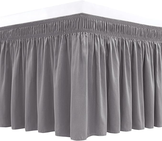 Biscaynebay Wrap Around Bed Skirts for Full & Full XL Beds 22" Long Drop, Silver Grey Adjustable Elastic Dust Ruffles Easy Fit Wrinkle Resistant Silky Luxurious Fabric Machine Washable