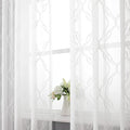 VISIONTEX Sheer Curtains 120 Inches Long 2 Panels Set, White Moroccan Embroidery Texture Geometric Rod Pocket White Voile Tulle Semi Window Treatment Pair for Bedroom, W54 x L120