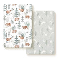 Stretchy Ultra Soft Jersey Knit Fitted Pack and Play Sheets Set 2 Pack, Portable/Mini Crib Sheets Safe and Snug Fitted for Boys and Girls, Cute Bear and Wolf Pattern