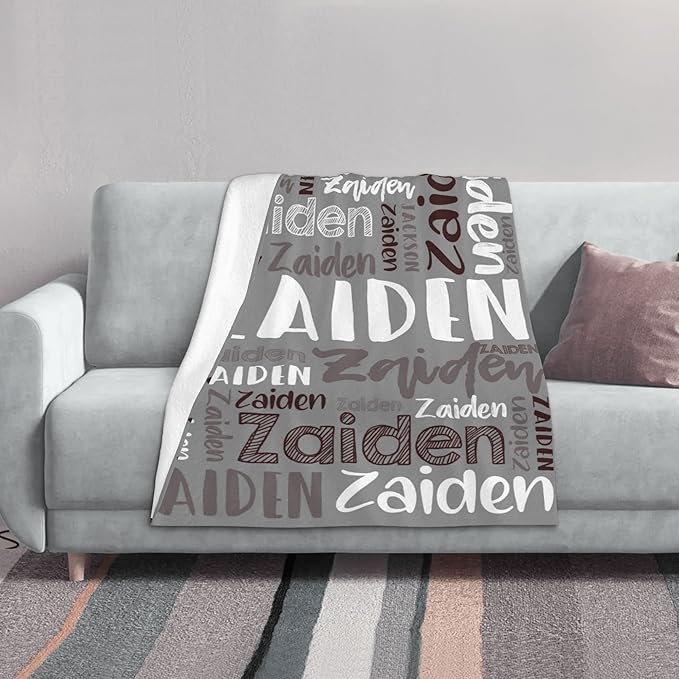 Dr.TOUGH Personalized Blankets with Name Customized Baby Blankets for Girls Boys Adults Monogrammed Blankets and Throws Christmas Birthday Mothers Fathers Valentines Day Gift (Grey,30''×40'')