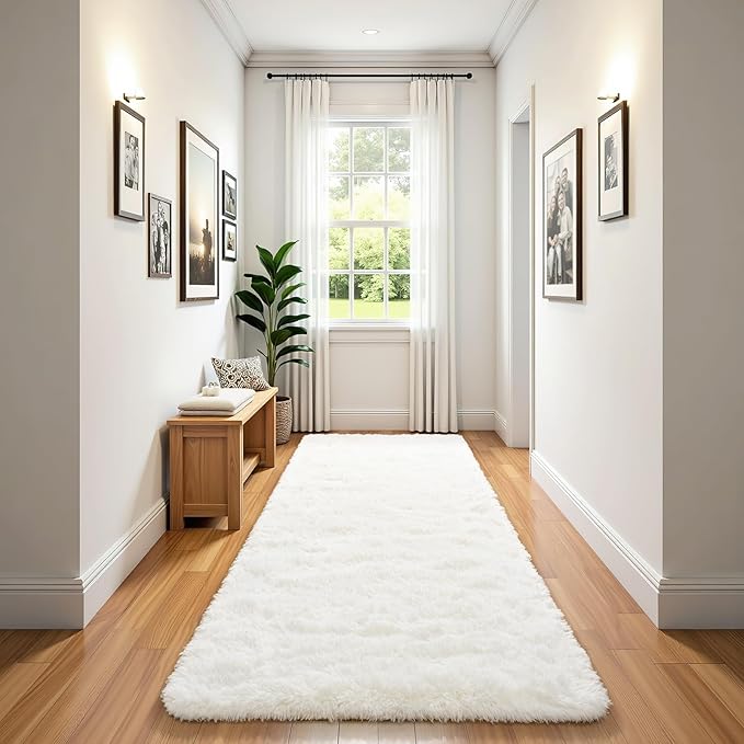 BENRON Soft Runner Rugs for Bedroom 2x10, Washable Long Runners for Hallway Entryway Kitchen Dorm, Fluffy Throw Rug for Kids Girls Room Decor Photo Prop, Cream White