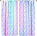 Fantasy Mermaid Curtain Rainbow Mermaid Scales Purple Pink Blue Ocean Theme Dream Blackout Window Treatment for Kids Boys Girls Bedroom Nursery Room Decor Rod Pocket Window Drapes 42x54in