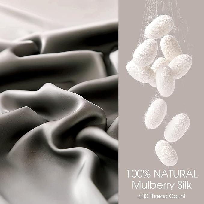100% Silk Pillowcase for Hair and Skin Toddler Size 2 Pack Mulberry Silk Pillow Case 13 x 18 Inches Highest 6A Silk Kids/Travel Pillow Cover Soft Breathable Cooling with Hidden Zipper, Grey