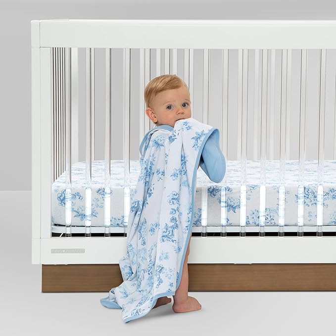 Delta Children Fitted Crib Sheets for Girls and Boys - 100% Organic Cotton Crib Sheet for Standard Crib and Toddler Mattresses - 28x52 Inch - GOTS Certified (Pack of 3), Blue Botanicals