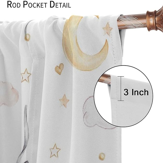 Cartoon Bear Curtains, Cartoon Watercolor Lovely Bear Moon Stars Printed Blackout Window Treatments, Rod Pocket Thermal Insulated Drapes 2 Panel Sets for Kids Bedroom Nursery Classroom, 42"W X 63"L