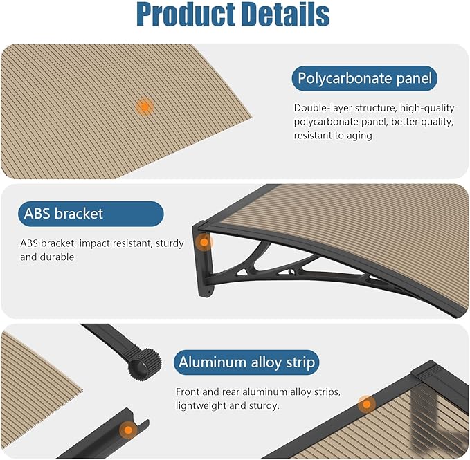 40''*160'' Window and Door Exterior, UV/Rain/Snow/Sunlight Protection Sheet,UPF 50+ Polycarbonate Overhang Canopy,House Overdoor Awnings for Door Entrance Outside/Patio/Porch/Deck