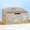DIBSIES Personalized Creative Wonders Toy Box, Blue Elephants, 30 x 19.25 x 18 inches, Soft-Close Lid (Natural)