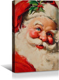 YONICA Christmas Canvas Wall Art Classic Santa 20x30 Inch Traditional Oil Painting Portrait - Large Framed Gallery Wrapped Living Room Art