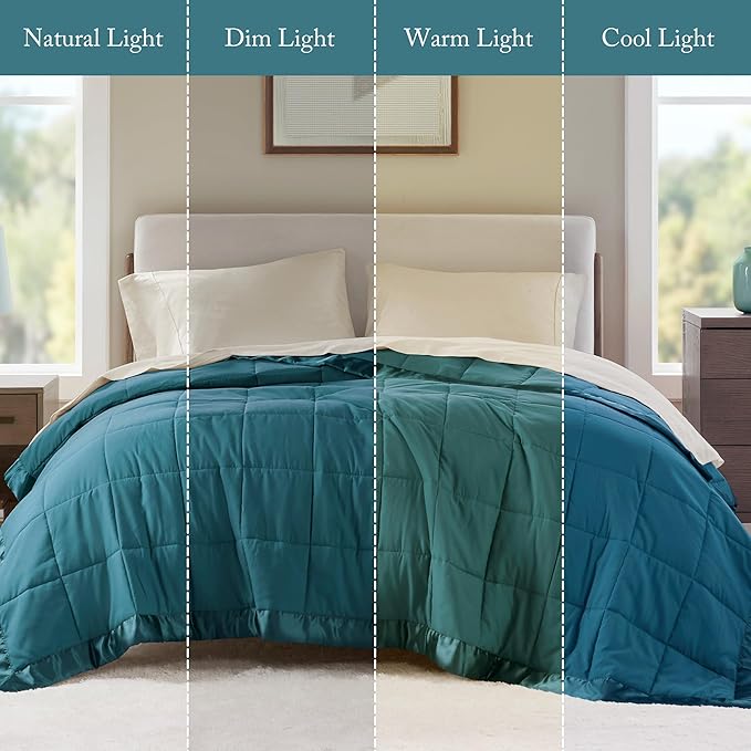 Madison Park Windom Down Alternative Blanket, Premium 3M Scotchgard Moisture Wicking Treatment, Lightweight and Soft Bed Cover For All Season, Satin Trim, Teal King