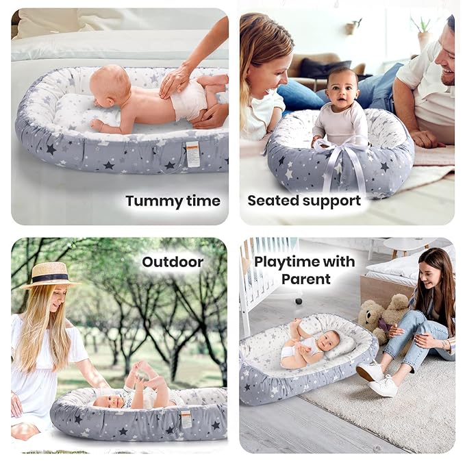 Totsi Baby Lounger with Pillow & Blanket | Ultra-Soft Baby Nest | Machine Washable Infant Lounger 0-24 Months | Adjustable Infant Nest for Travel | Baby Nest for Newborn