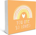 SRADMO You Are So Loved Rainbow Heart Wood Box Sign Desk Decor, Orange Kids Inspirational Quotes Wooden Block Box Sign Decoration for Kids Room Nursery Playroom Shelf Table Decorative Accessories