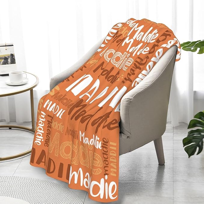 Dr.TOUGH Personalized Blankets with Name Customized Baby Blankets for Girls Boys Adults Monogrammed Blankets and Throws Christmas Birthday Mothers Fathers Valentines Day Gift (Dark-Orange, 40''×50'')